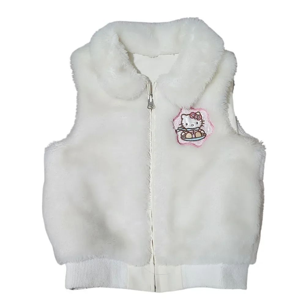 Sanrio Hello Kitty Reversible Vest Kids Large Womens XS Cream Ivory Faux Fur